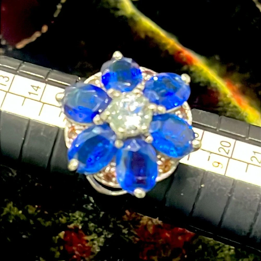6x1.5ct Genuine Sapphire Aquamarine 14KGP Ring